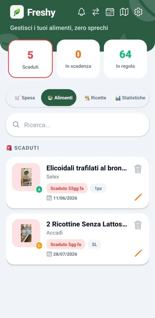 La dispensa di Freshy, con le scadenze in evidenza